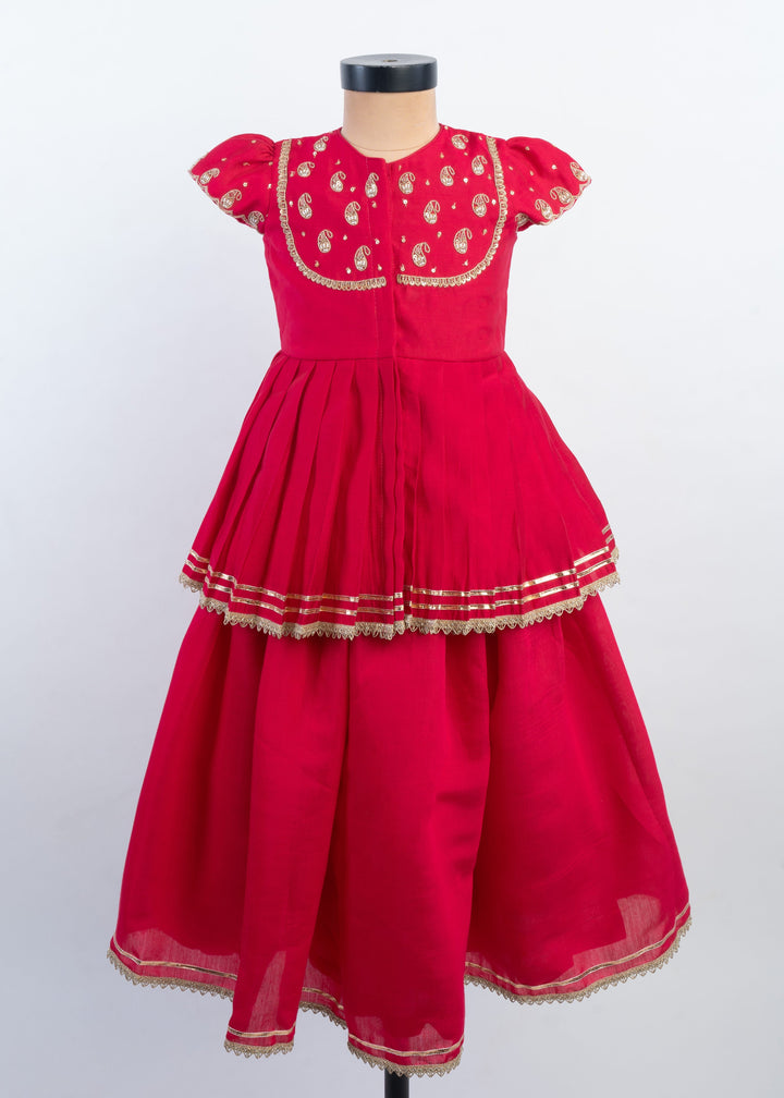 Pink Kairi Peplum Embroidered Kurta With Ghaghra Set