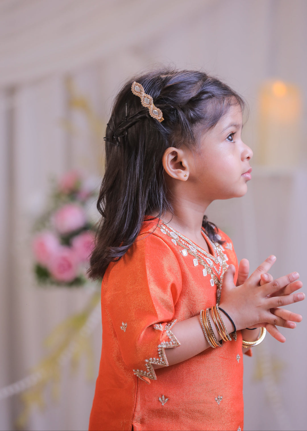 Orange Shimmer Silk Kurta With Sharara Set