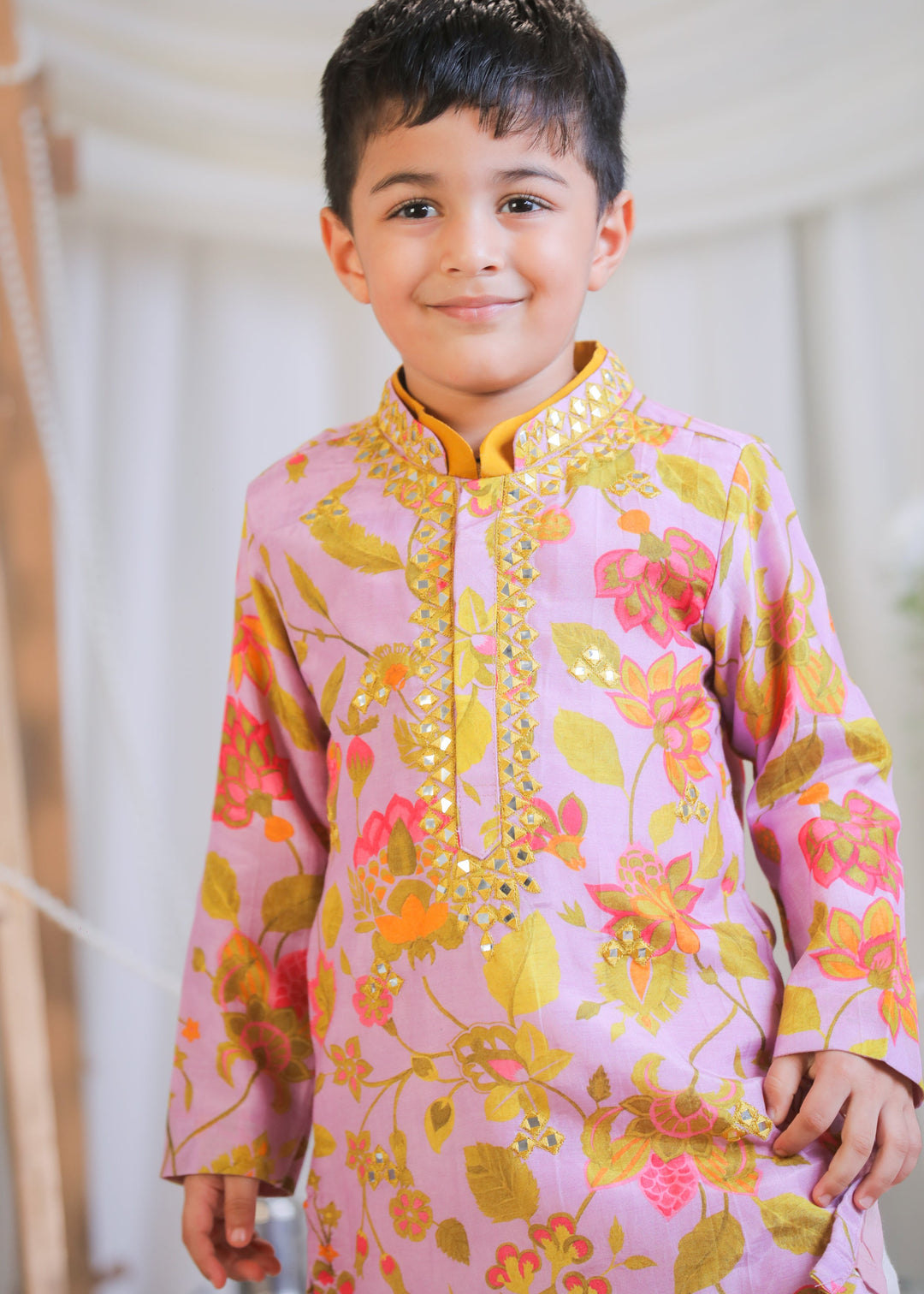 Lilac Pure Muslin Printed Abla Kurta With Churidar Pyjama Set