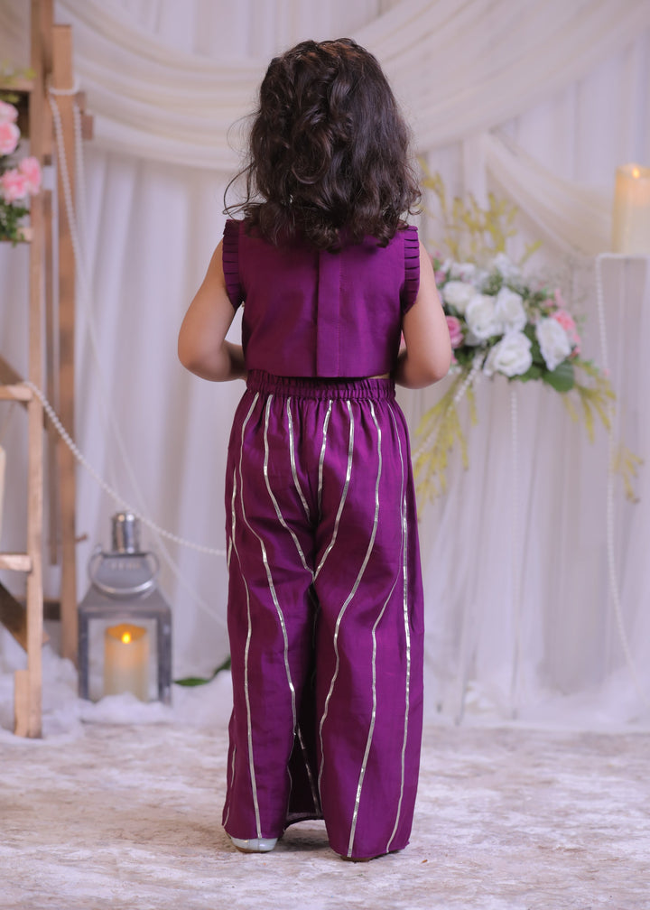 Purple Cutdana Silk Top With Palazzo Set