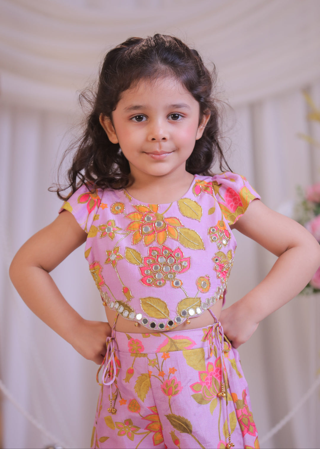 Lilac Pure Muslin Silk Printed Mirror Top With Palazzo Set