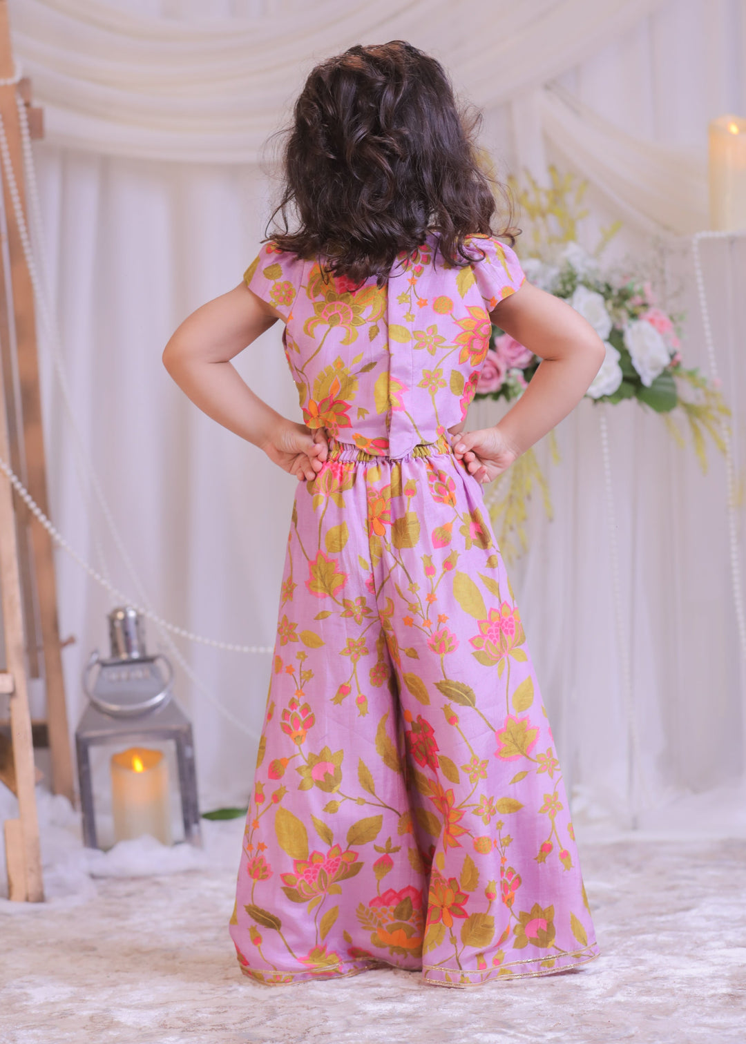 Lilac Pure Muslin Silk Printed Mirror Top With Palazzo Set