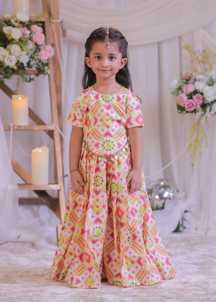 Multicolor Silk Embroidered Ikkat Top With Palazzo Set