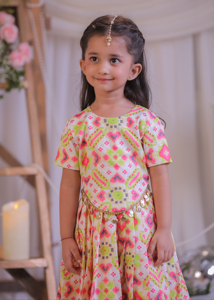 Multicolor Silk Embroidered Ikkat Top With Palazzo Set