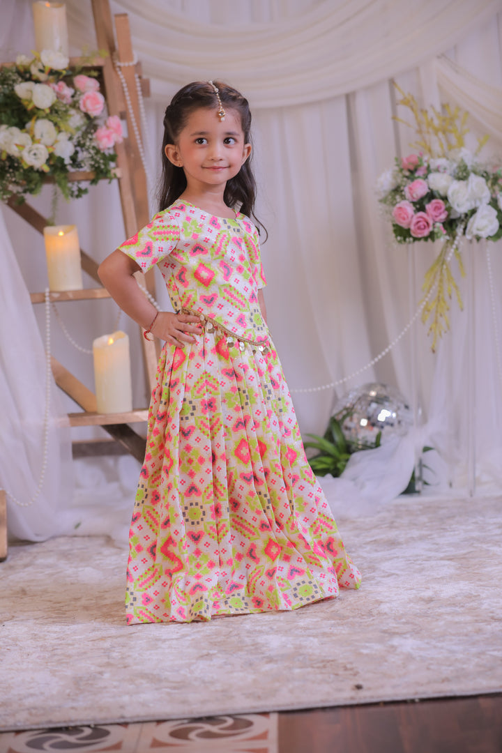 Multicolor Silk Embroidered Ikkat Top With Palazzo Set