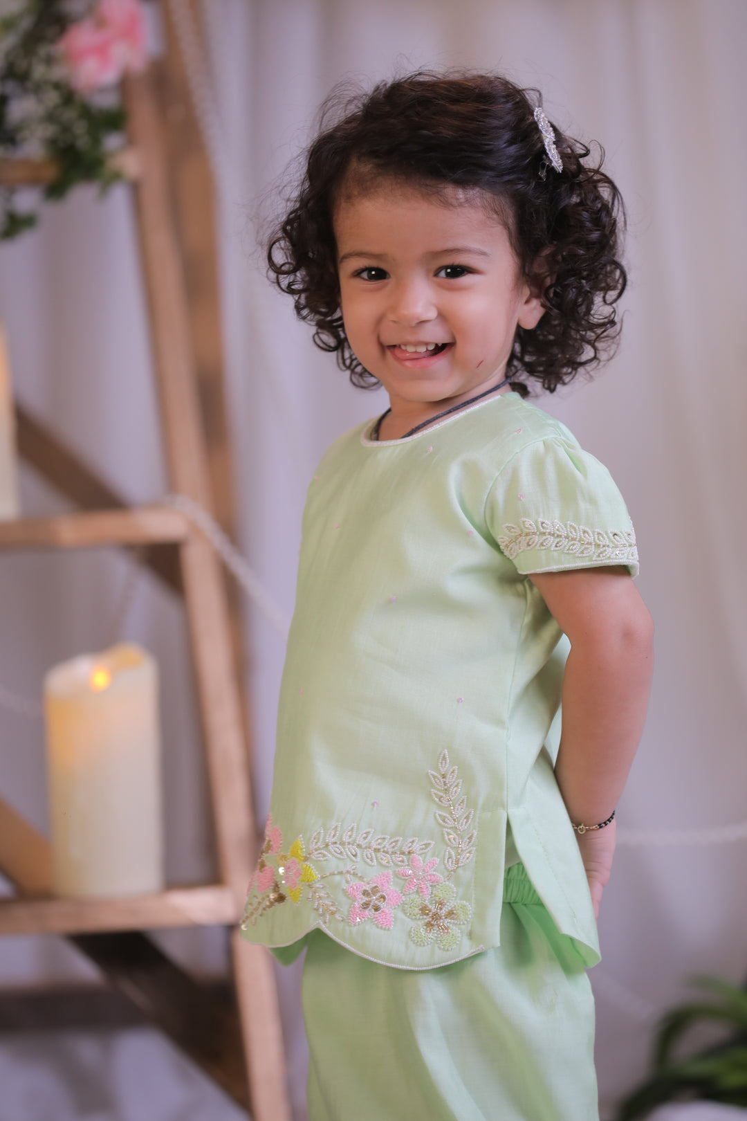 Green Silk Flower Sequins Embroidered Kurta With Sharara Set