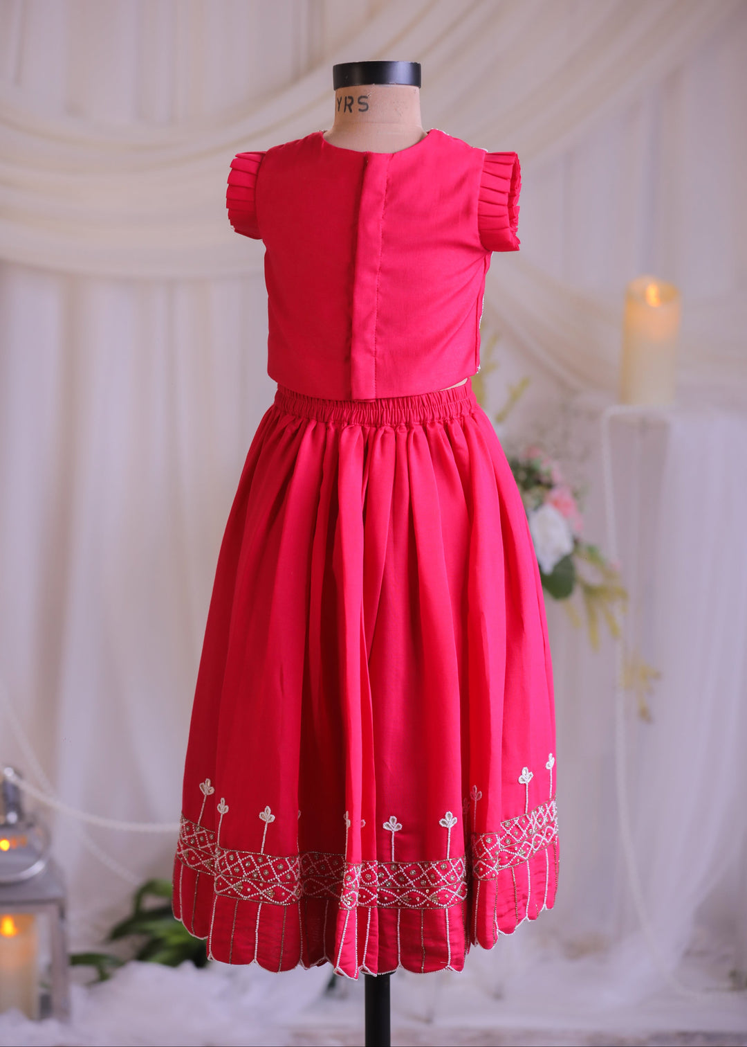 Pink Tulip Embroidered Silk Top With Ghagra Set