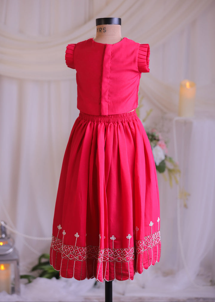 Pink Tulip Embroidered Silk Top With Ghagra Set