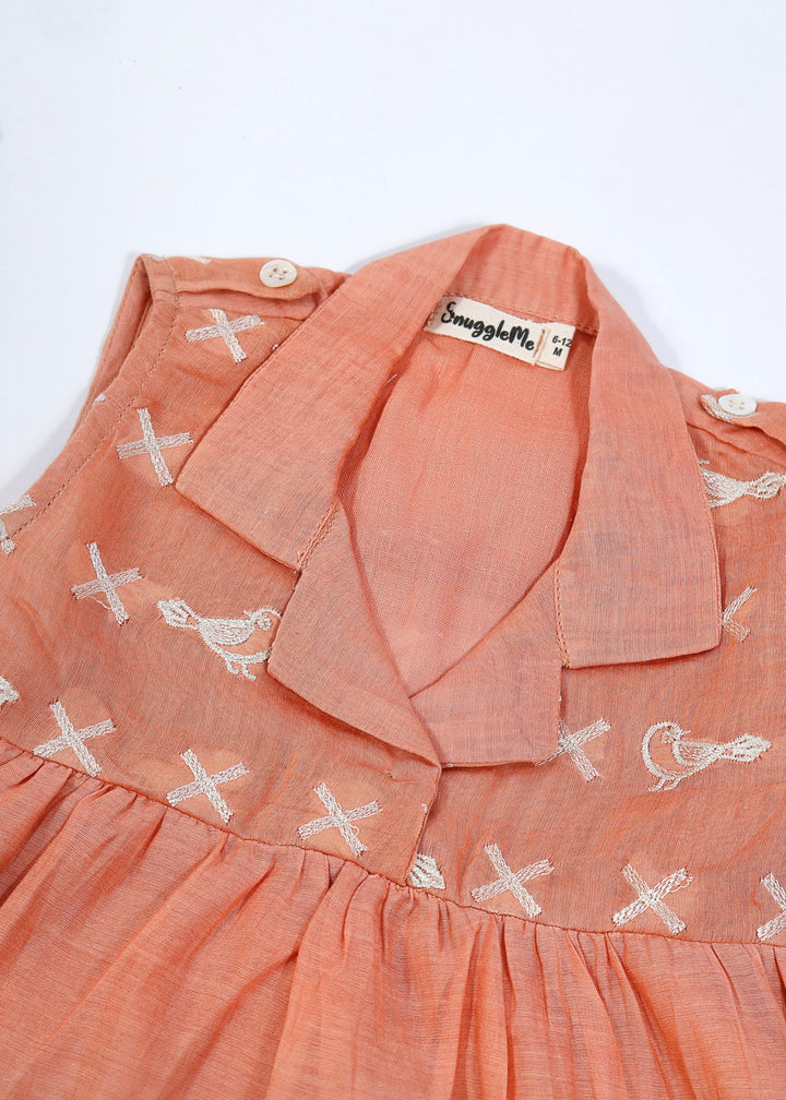 Peach Chanderi Infant Girl Collar Dress