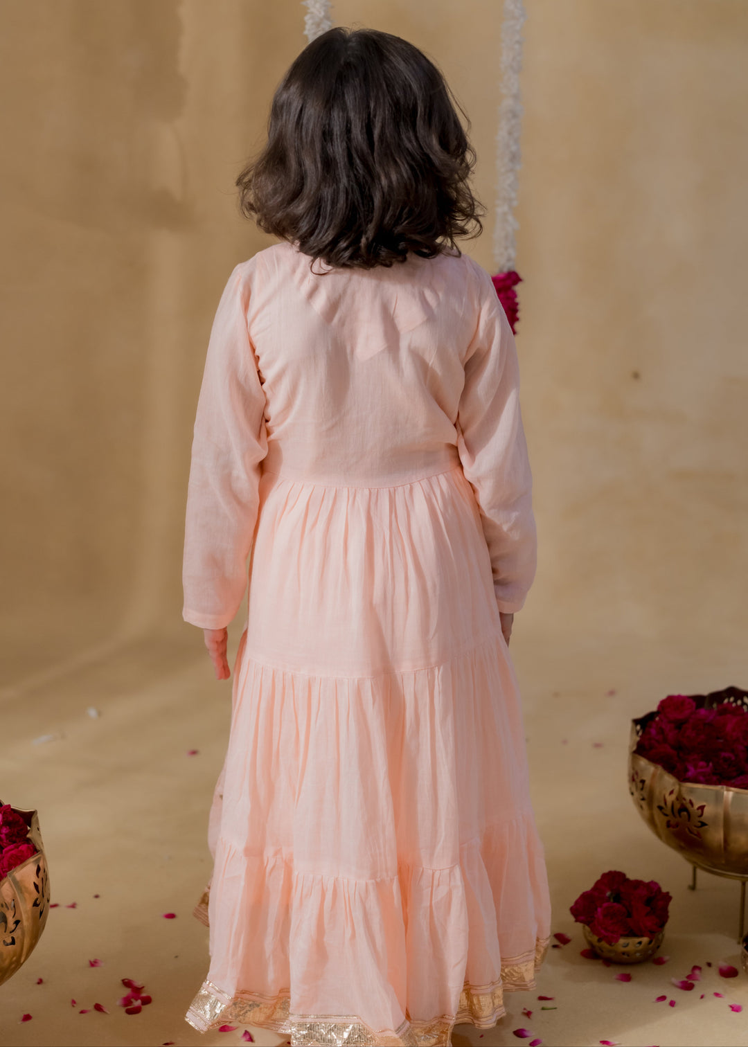 Pink Heart Motifs Meher Tiered Malmal Kurta With Pyjama Set