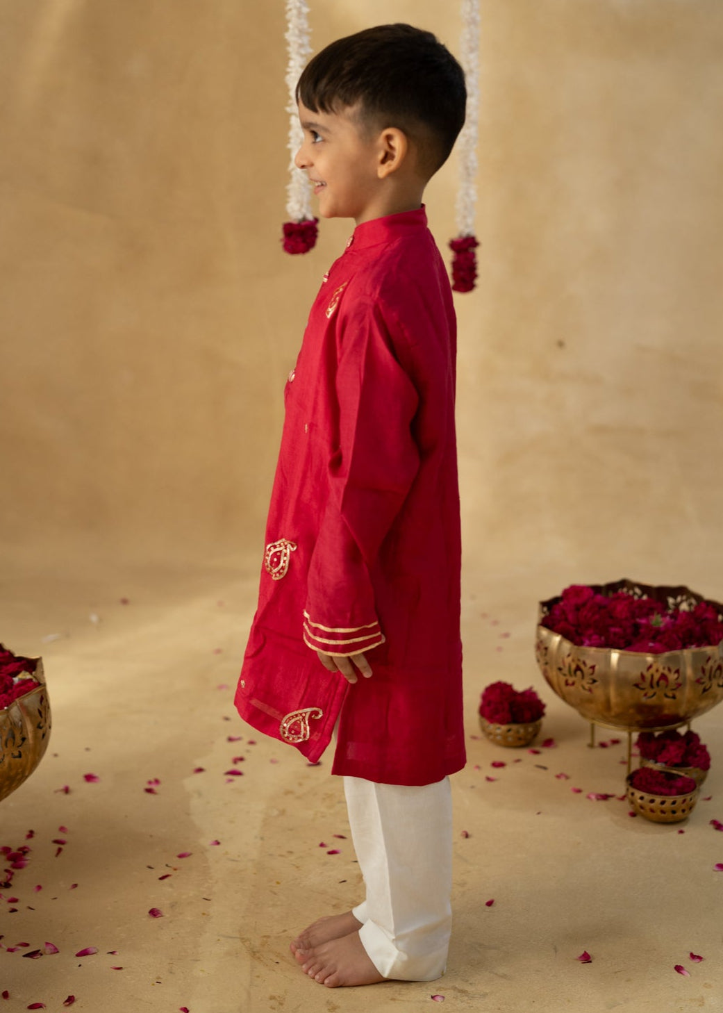 Pink Gulab Gota Patti Kurta With Pyjama Set