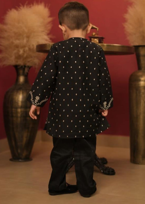 Black Embroidered Printed Kurta With Pant Set