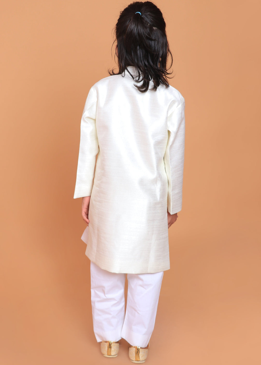 Off White Dupion Raw Silk Embroidered Sherwani With Pant Set