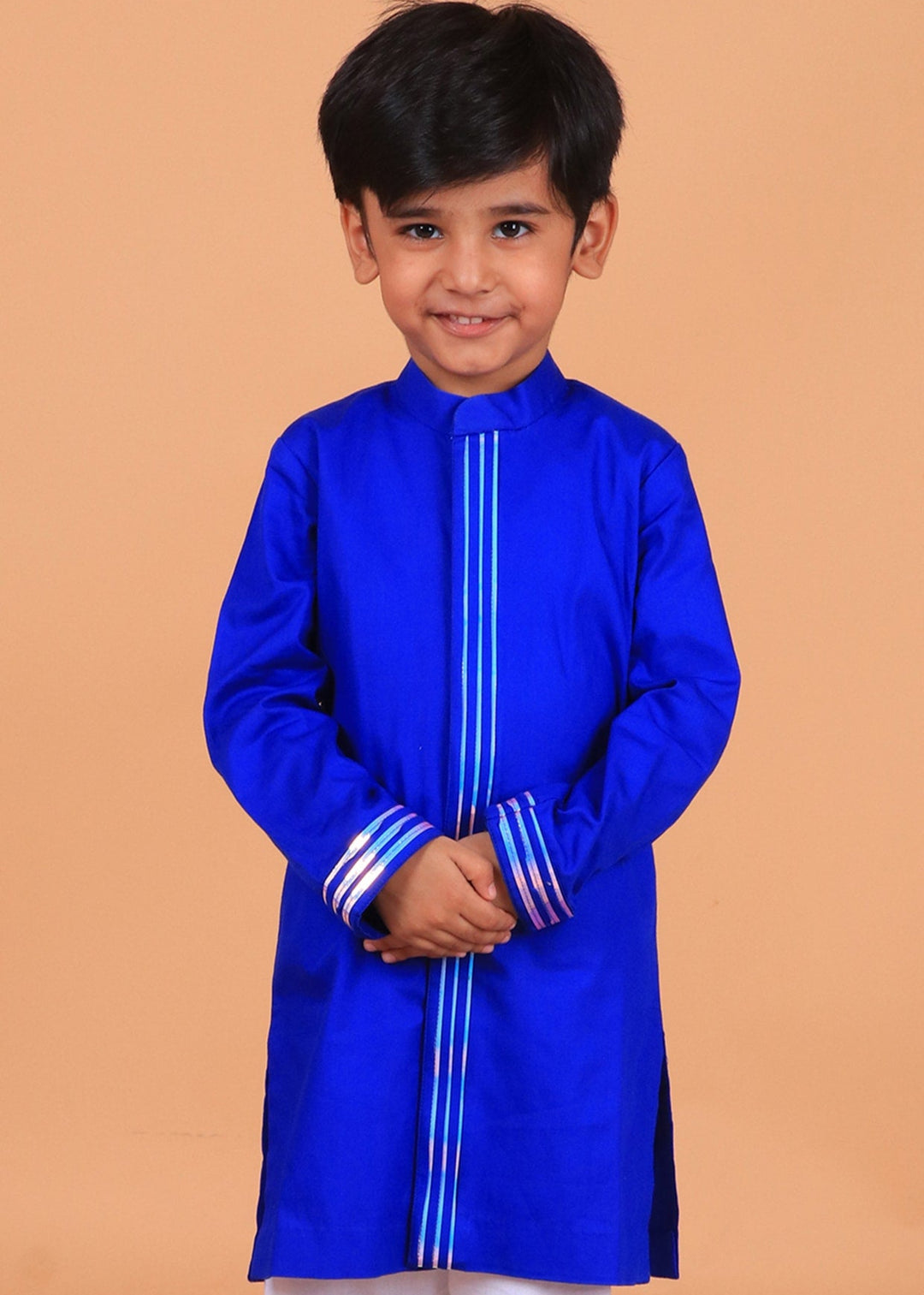 Blue Embellished Poplin Cotton Kurta With Pyjama Set