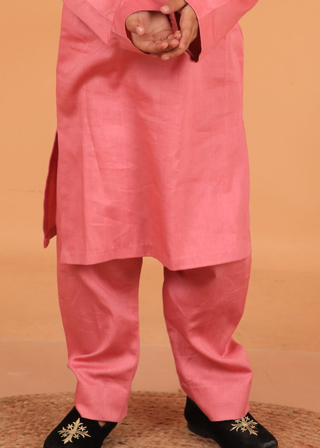 Pastel Pink Embellished Cotton Satin Kurta With Pyjama Set