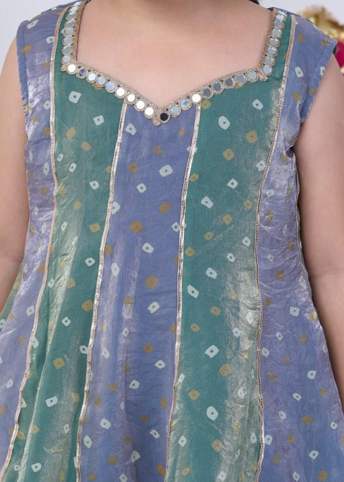 Green And Grey Bandhani Kurta With Sharara Set