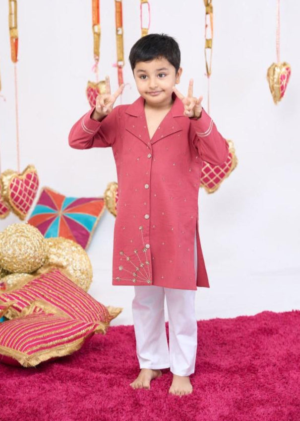 Rust Cotton Hand Work Kurta With Pyjama Set