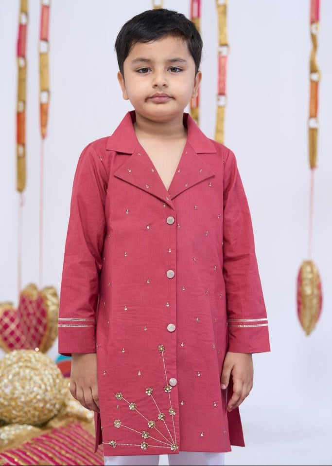 Rust Cotton Hand Work Kurta With Pyjama Set