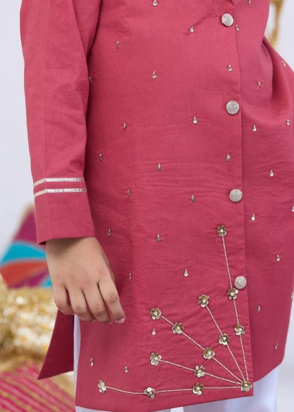 Rust Cotton Hand Work Kurta With Pyjama Set