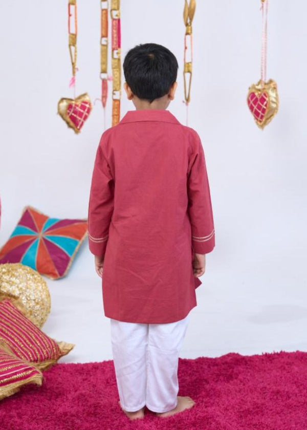 Rust Cotton Hand Work Kurta With Pyjama Set