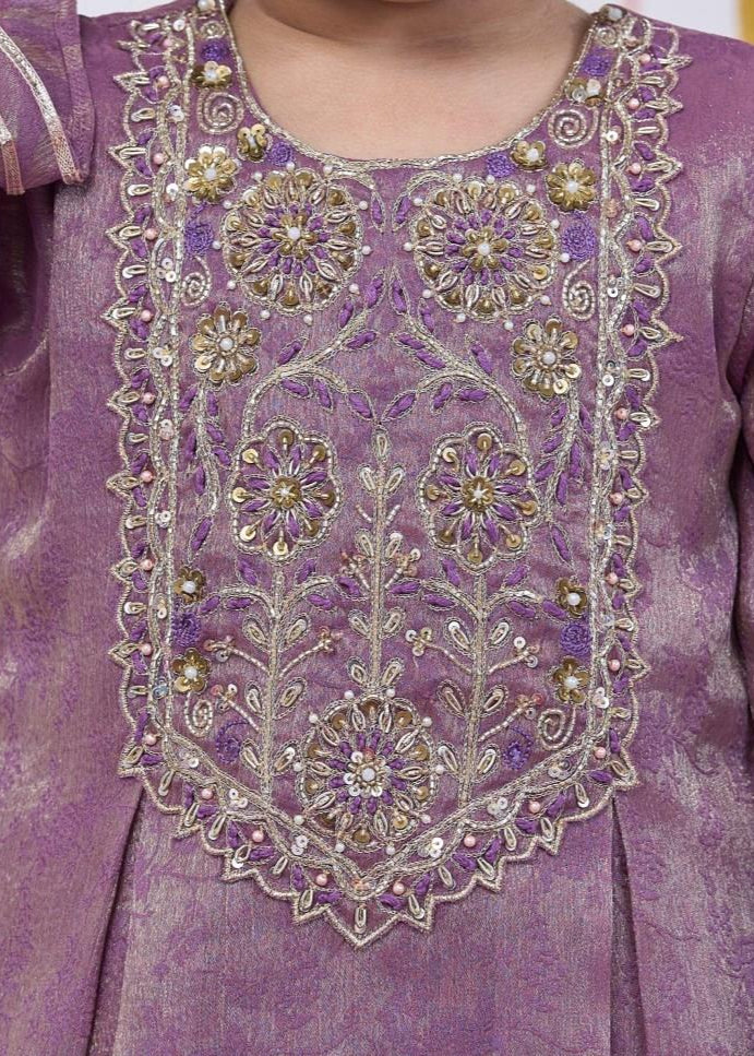 Purple Brocade Handwork Kurta With Balloon Pant Set
