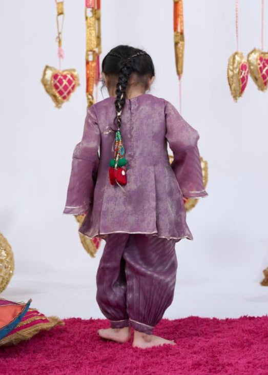 Purple Brocade Handwork Kurta With Balloon Pant Set