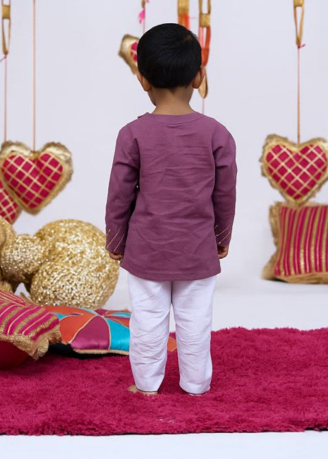 Purple Cotton Hand Work Kurta With Pyjama Set