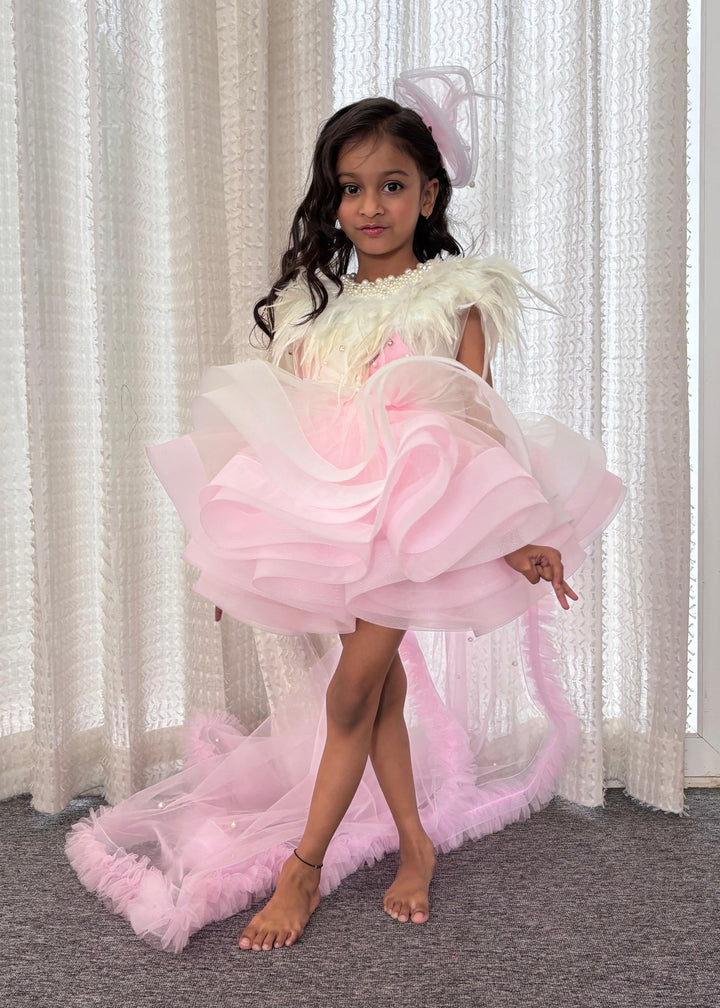 Pink and White Princess Net Flared Dress