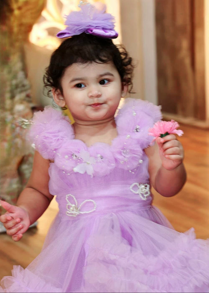 Lavender 3D Butterfly Ruffle Dress