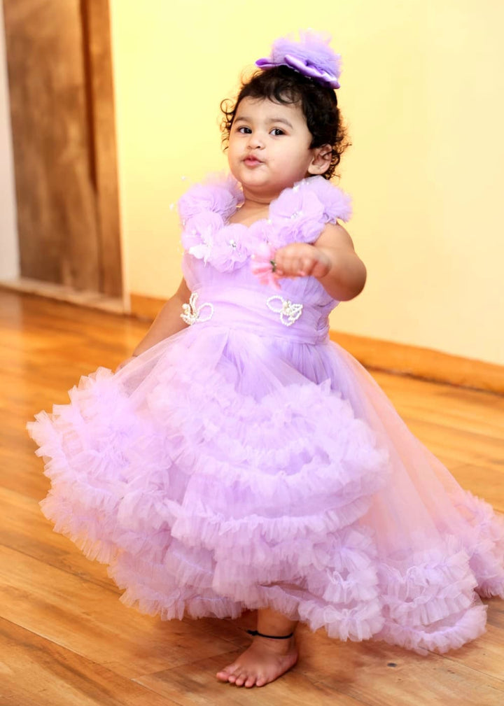 Lavender 3D Butterfly Ruffle Dress