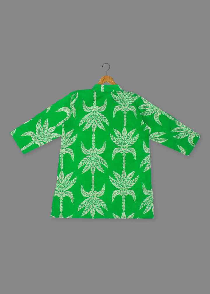 Green Printed Cotton Kurta With Pyjama Set