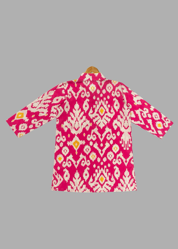 Pink Printed Cotton Kurta With Pyjama Set