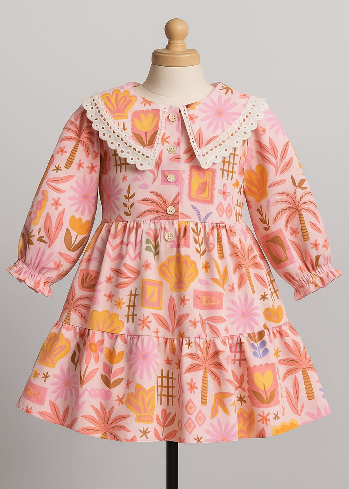 Magenta Pink Bella Moda Floral Printed Frock
