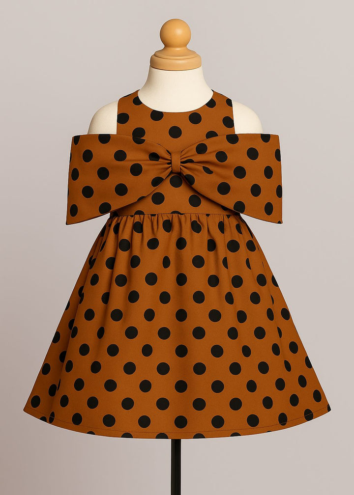 Orange and Black Polka Dot Big Bow Frock