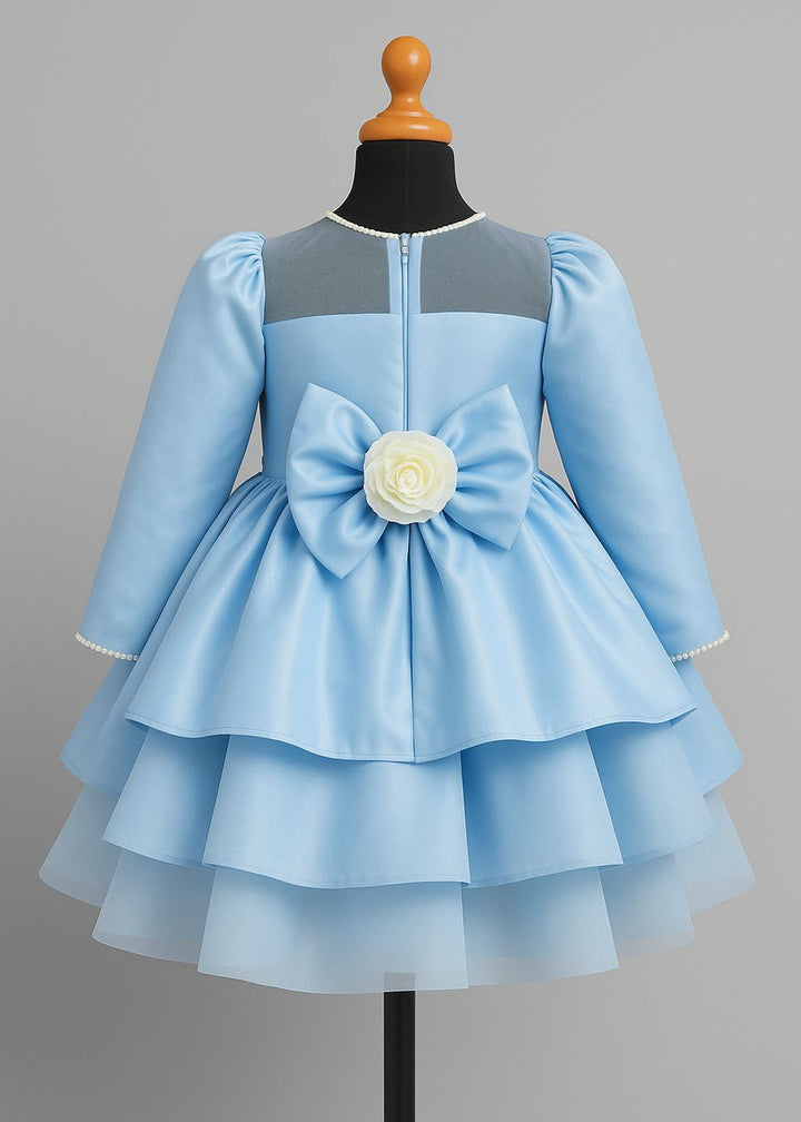 Blue Flower Detailing Body Premium Layer Frock