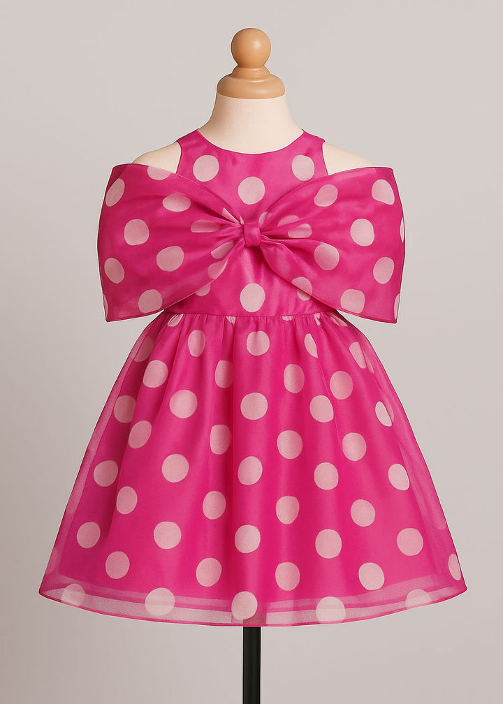 Pink Polka Dot Sleeveless Bow Frock
