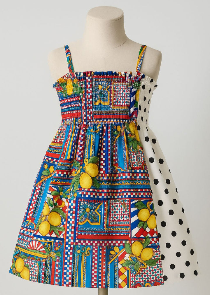 Dual Side Lemon And Black Dot Printed Frock