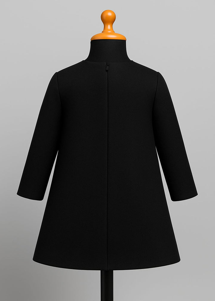 Black Scuba With Glitter Bow A-line Dress