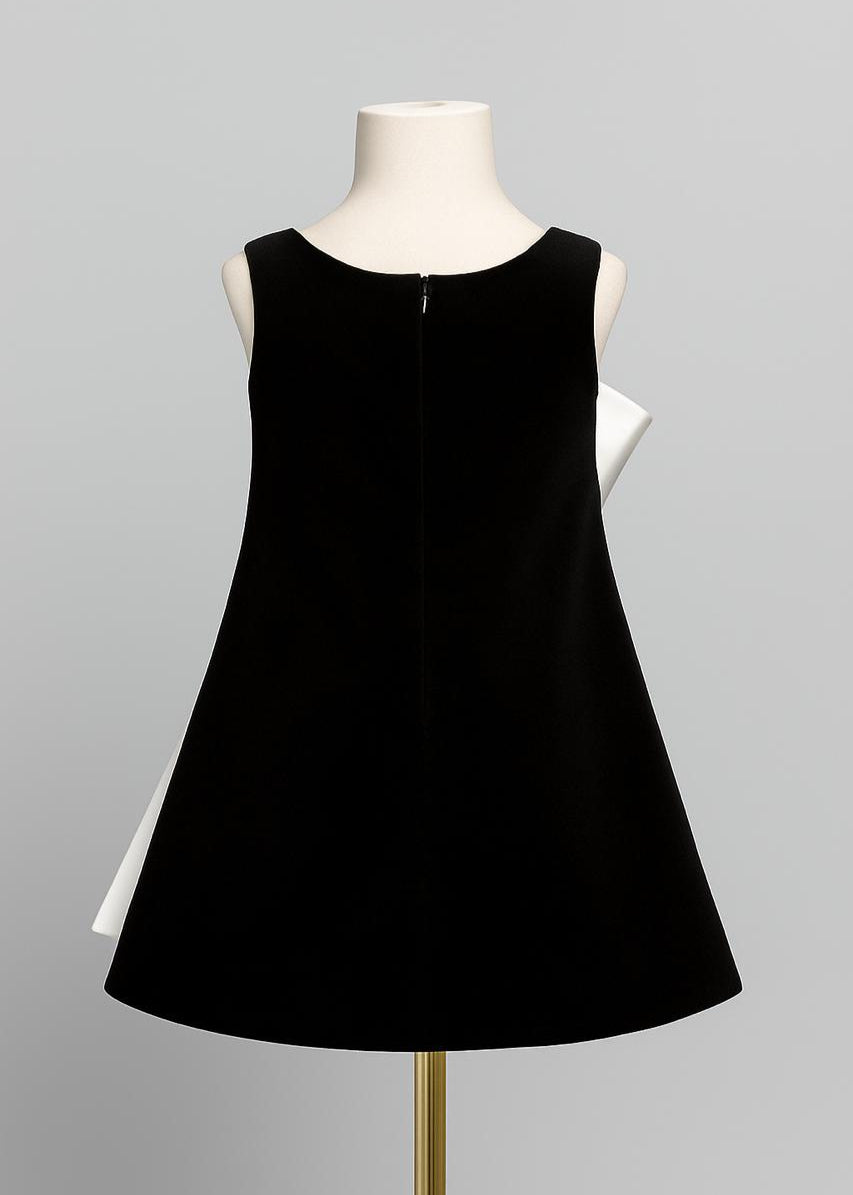 Black And White Sleeveless Big Bow A-line Dress