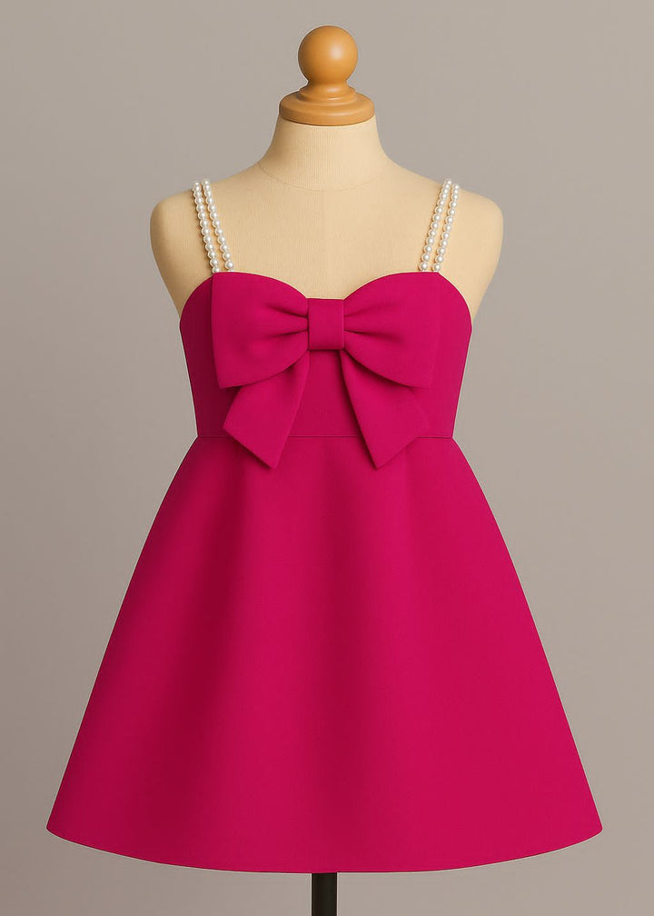 Hot Pink Scuba Pearl Strap Dress