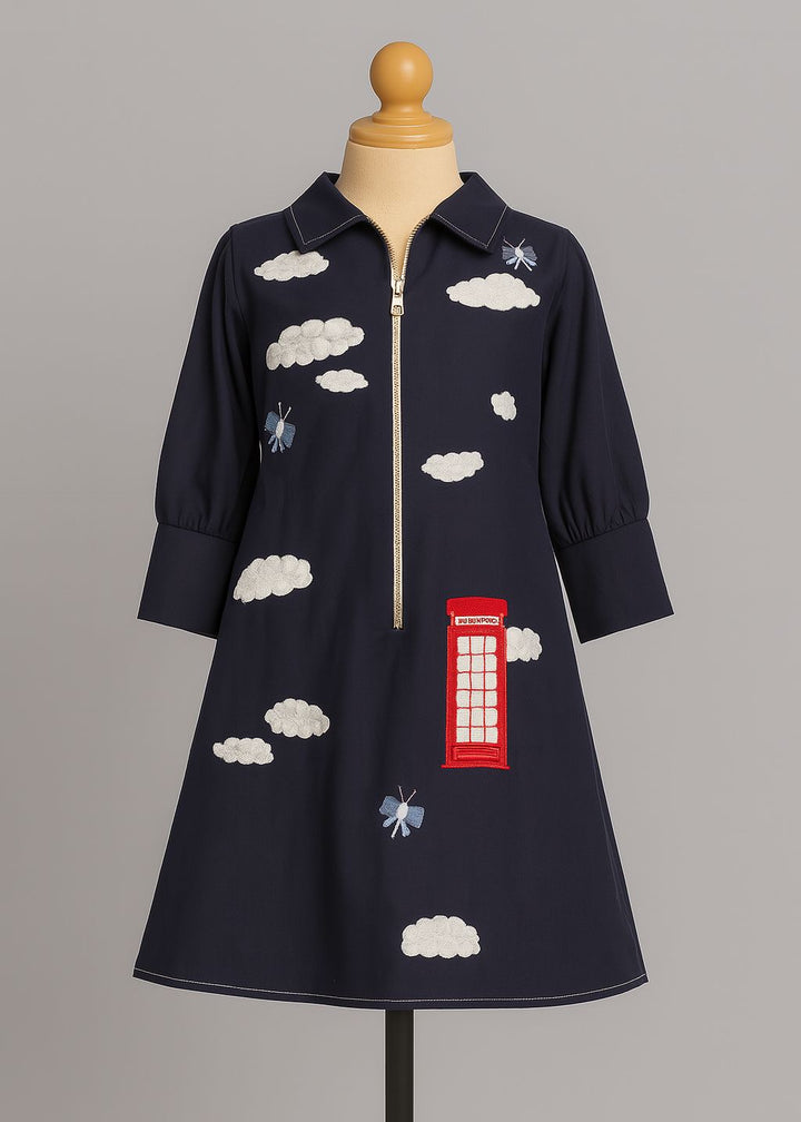 Navy Blue Giza Cotton London Cloud Dress