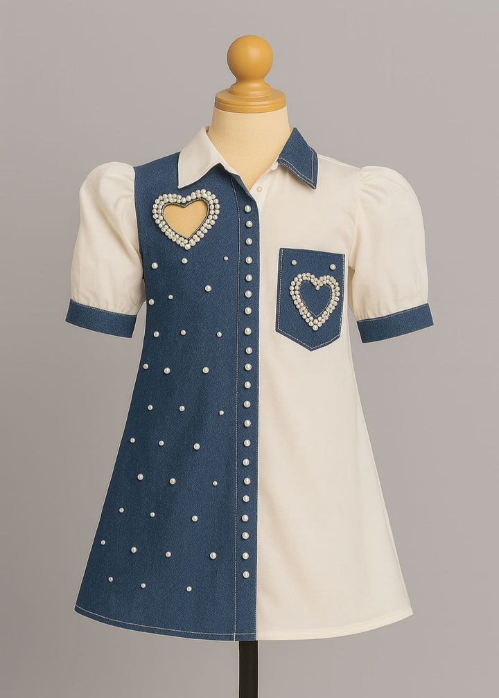 White Heart Denim And Giza Cotton Dress