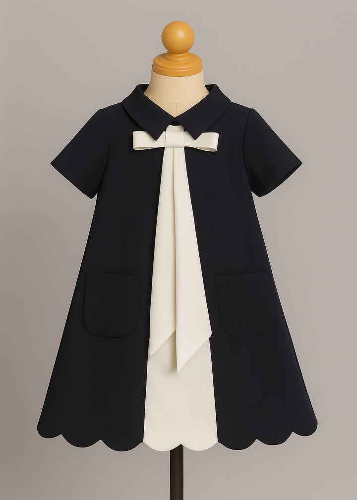 Black And White Scuba Bow Layer Dress