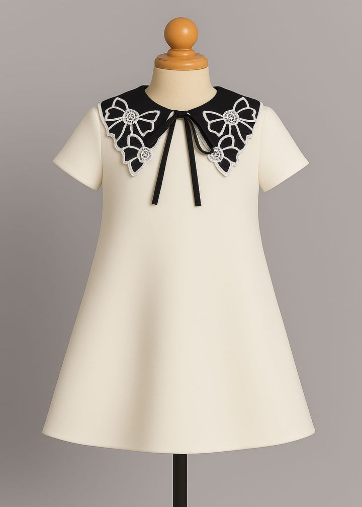 White Scuba Bow Collar Dress