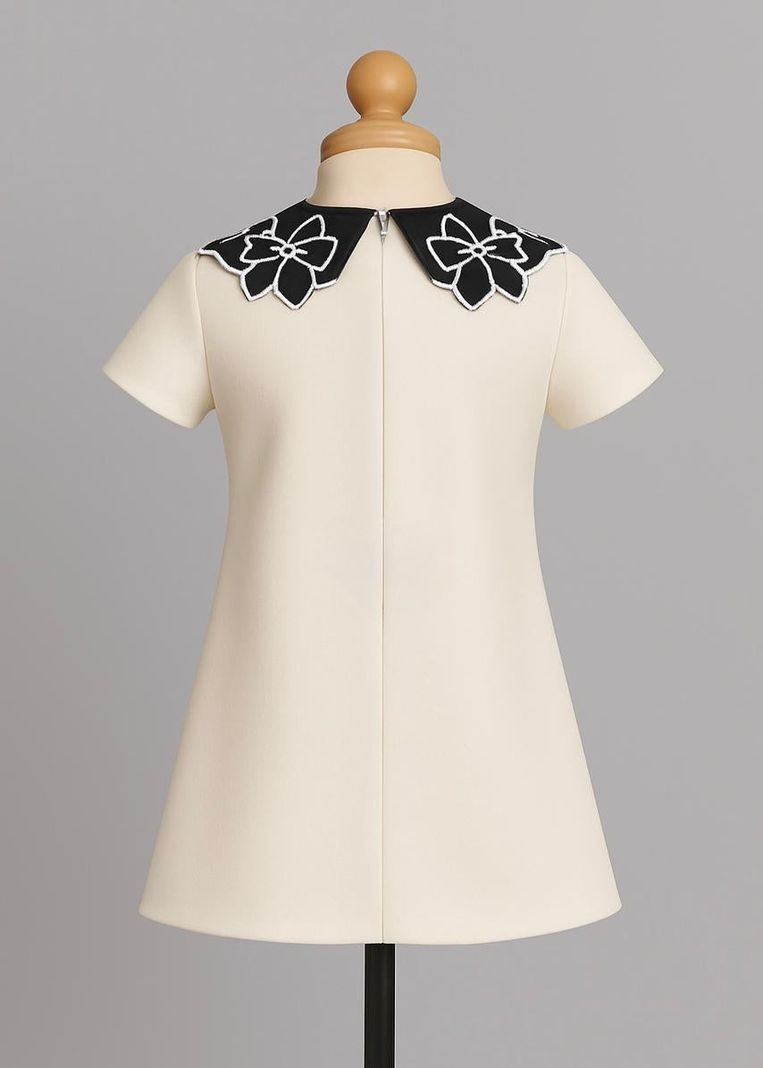 White Scuba Bow Collar Dress