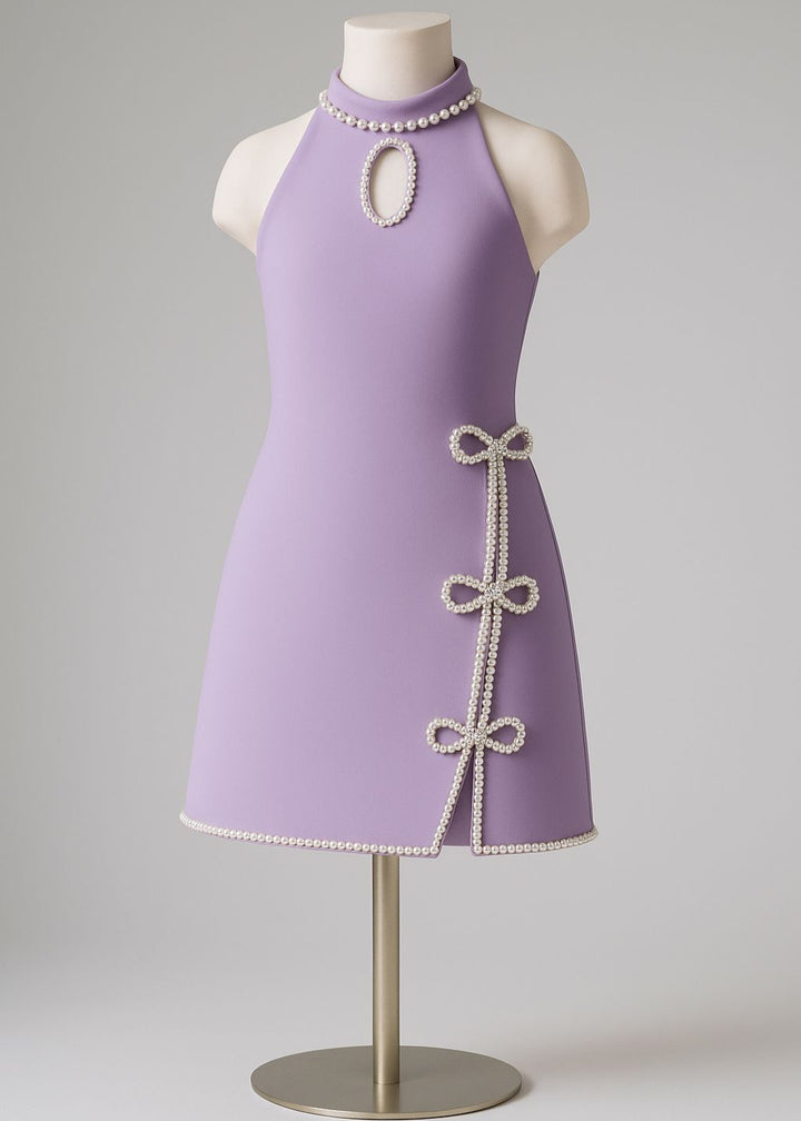 Lavender Lycra Pearl Bow Dress