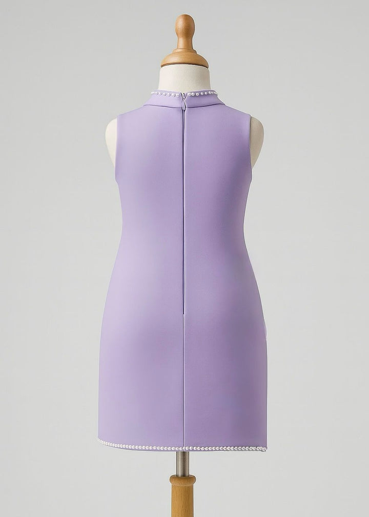 Lavender Lycra Pearl Bow Dress