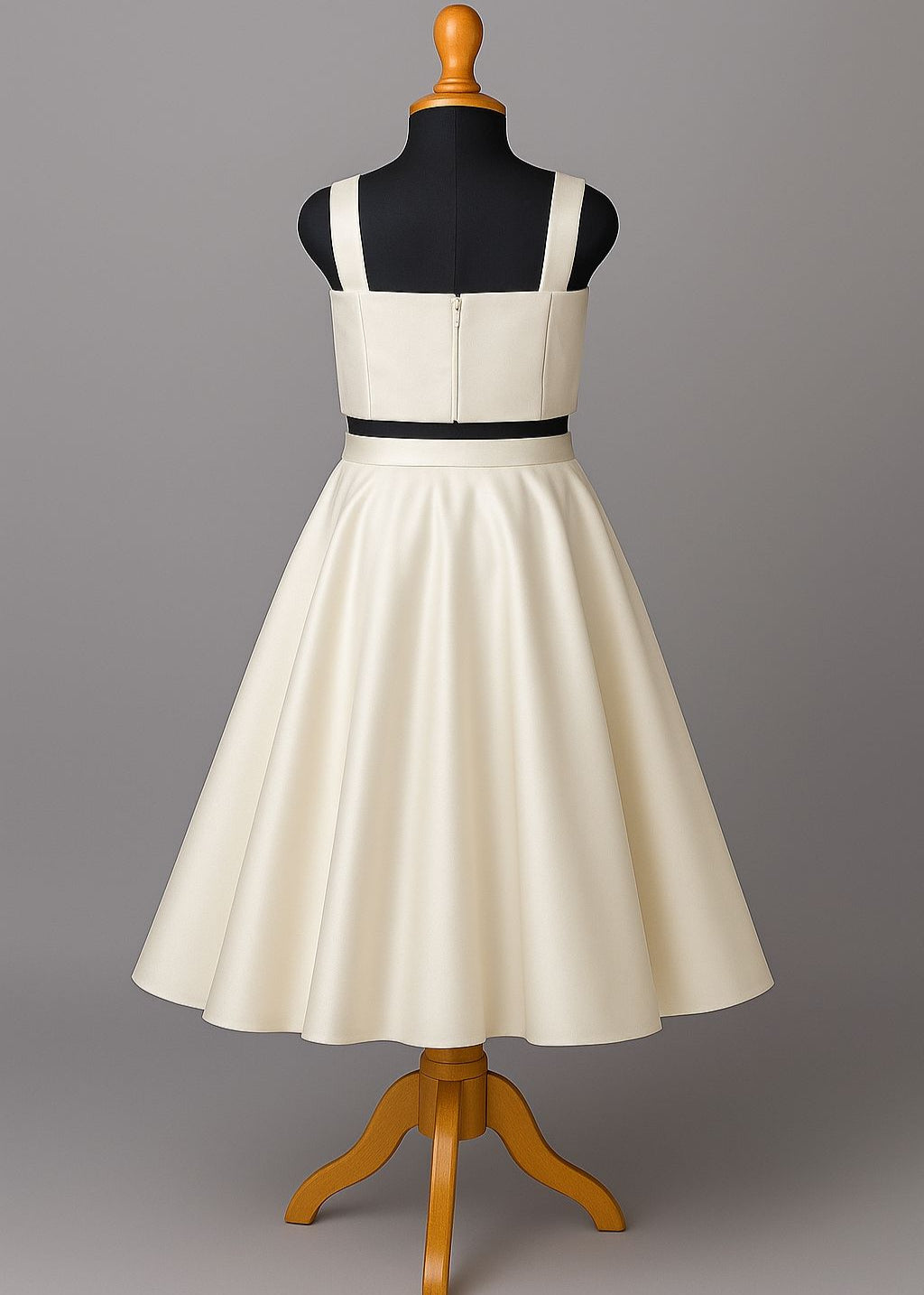 Ivory Heavy Satin Blossom Top With Skirt Set