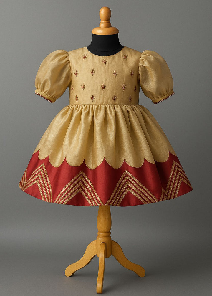Golden Maroon Silk Festive Frock
