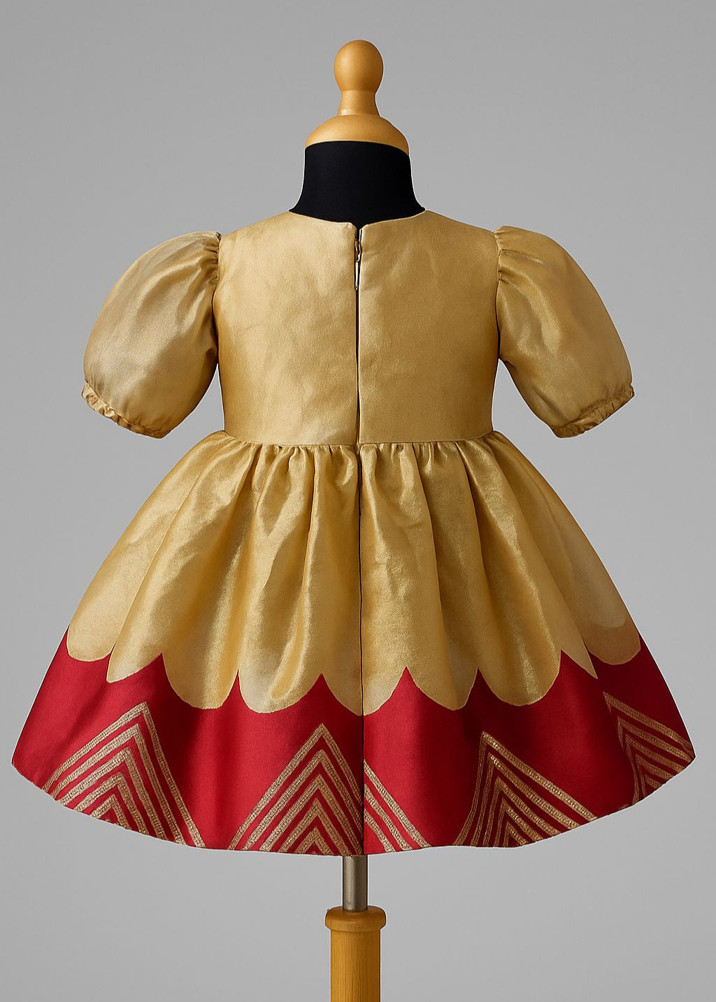 Golden Maroon Silk Festive Frock